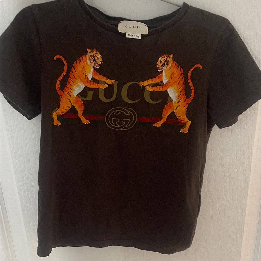 Gucci Kids Black Tee with Orange Tiger Design